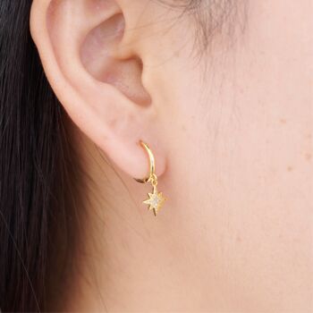 Gold Mismatch Moon And Star Hoop Earrings, Charm Earrings, 2 of 8