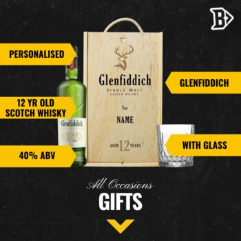 Personalised Glenfiddich 12 Year Old Single Malt Scotch Whisky Gift Set With Glass 40% Abv, 2 of 5
