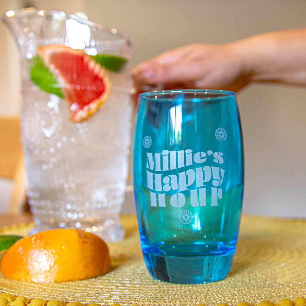 Personalised Happy Hour Coloured Tumbler Glass By Duncan Stewart