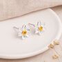 Sterling Silver And Gold Daffodil Stud Earrings – March Birth Flower – 6mm, thumbnail 1 of 10