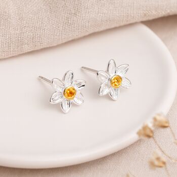Sterling Silver And Gold Daffodil Stud Earrings – March Birth Flower – 6mm, 2 of 10