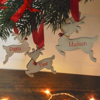 Set Of Four Personalised Reindeer Xmas Decorations By Instajunction