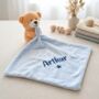 Personalised Blue Teddy Comforter New Baby Boy Gift, thumbnail 2 of 6