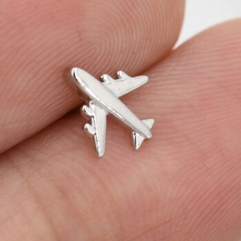 Sterling Silver Tiny Plane Stud Earrings, 6 of 12