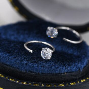 Sterling Silver Cz Open Huggie Hoop Earrings, 2 of 10