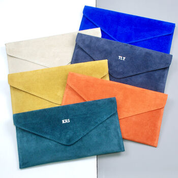 Monogram Suede Leather Envelope Clutch Bag, 6 of 9