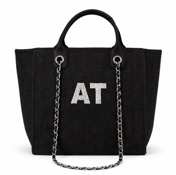 Personalised Black Large Chain Custom Initial Tote Bag, 8 of 9