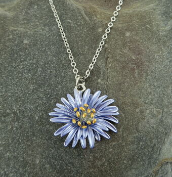 Aster Blue Flower Pendant Necklace, 3 of 6