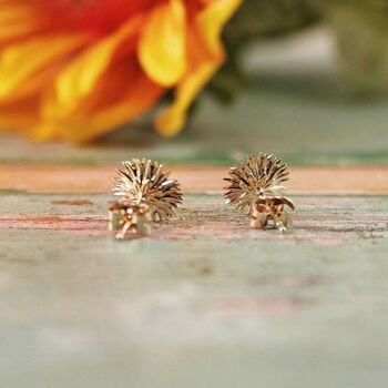 Sunflower Solid Gold Stud Earrings, 2 of 5