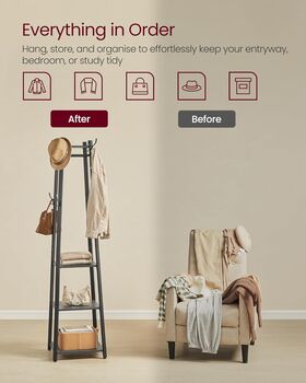 Coat Stand Coat Rack Coat Tree With Hooks And Shelves, 6 of 8