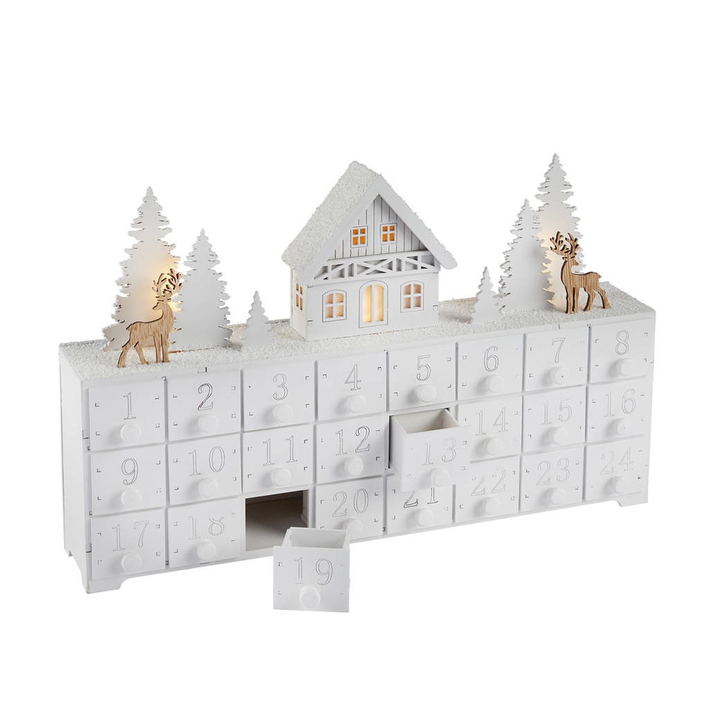 White Forest Light Up Wooden Advent Calendar By Lights4fun 