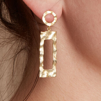 Hammered Rectangle Gold Plated Earrings, 3 of 5