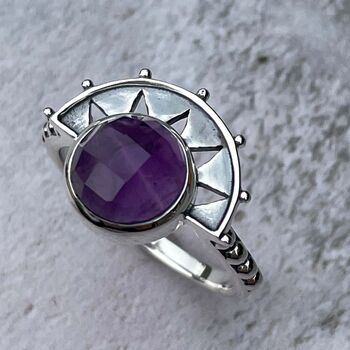 Sterling Silver Crown Amethyst Statement Ring, 7 of 11