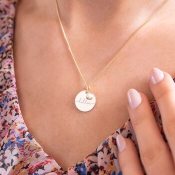 Esme Disc And Freshwater Pearl Name Necklace, 3 of 12