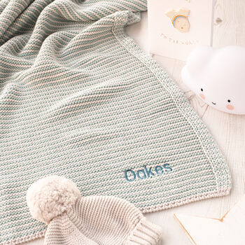 Maxi Stripe Knitted Unisex Baby Blanket, 2 of 11