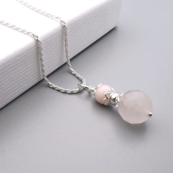 Pink Opal And Rose Quartz Necklace October Birthstone, 2 of 4
