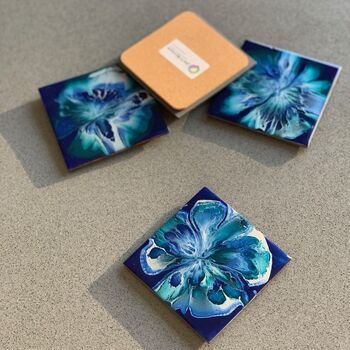 Sapphire Galaxy Bloom Wood Coasters | Set Of Two/Four, 4 of 7