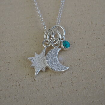 Sterling Silver Star And Moon Birthstone Pendants, 4 of 11