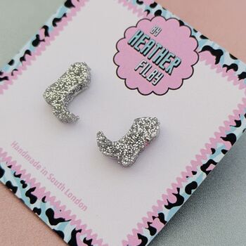 Cowboy Boot Glitter Resin Stud Earrings Pink, Blue And Silver, 11 of 12