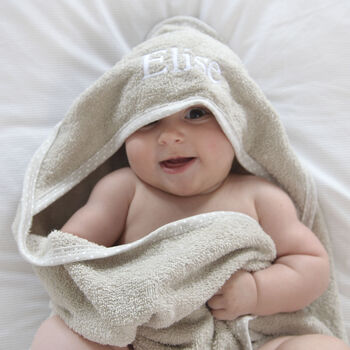 Personalised Light Grey/Stone Baby Towel With Star Trim, 2 of 6