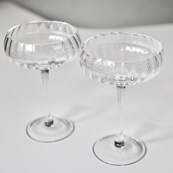 Pair Of Art Deco Style Hand Blown Champagne Glasses, 2 of 12