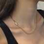 Marquise Bezel Charm Choker Necklace In 18 K Gold Adjustable Everyday Jewellery, thumbnail 3 of 11