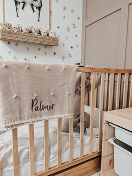 Personalised Knitted Baby Blanket In Natural Bobble, 3 of 7