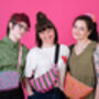 Stripes Pink And Green Sling Bag Waxed Cotton Bag, thumbnail 3 of 3