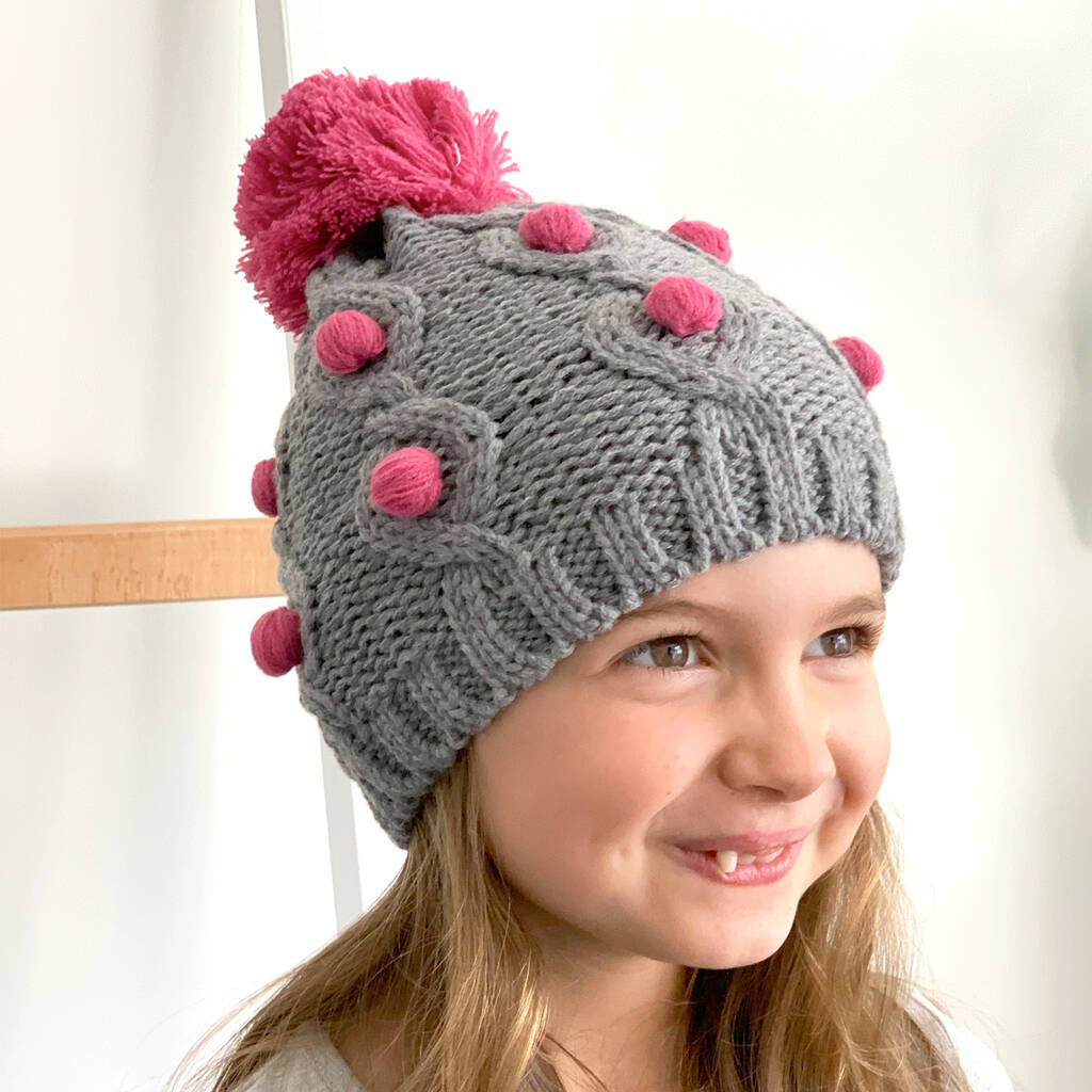 Pom Pom Cable Knit Childrens Hat By Hayley & Co