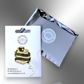 Large Happiness Is A Cup Of Tea And A Good Book Hard Enamel Pin Badge, Gift For Book Lovers, 5 of 8