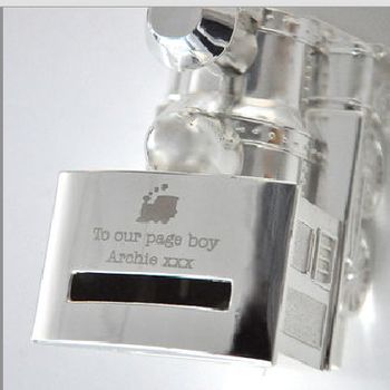Personalised Engraved Silver Train Money Box, 2 of 2