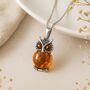 Personalised Sterling Silver Baltic Amber Owl Necklace, thumbnail 2 of 9