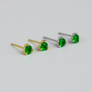 Sterling Silver Green Crystal Stud Earrings, 3 of 5