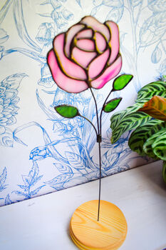 Pink Rose Flower Stem Faux Glass Flowers, 3 of 11