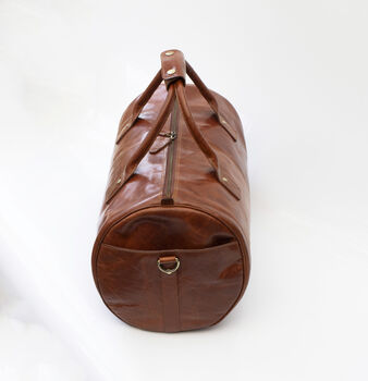 Personalised Barrel Style Leather Holdall Unisex, 5 of 10