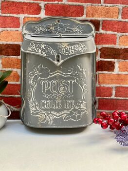 Distressed Grey Zinc Postbox – Wall Mounted Letter Box, 7 of 9