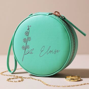 Personalised Birth Flower Round Travel Jewellery Case, 5 of 12