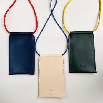 Handmade Leather Phone Carrier With Coloured Strap, 5 of 12