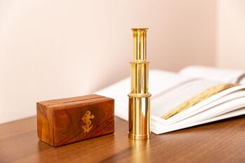 Six Inch Brass Handheld Mini Telescope With Wooden Box, 7 of 12