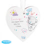 Personalised Tiny Tatty Teddy Pink Wooden Heart Decoration – Christening Or New Baby Gift, thumbnail 3 of 3