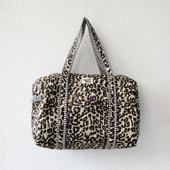 Quilted Cotton Leopard Print Duffle Bag, 2 of 5
