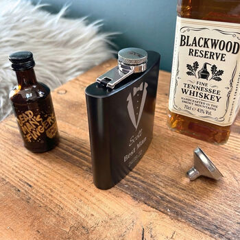 Personalised Engraved Tuxedo Design 6oz Hip Flask For Wedding, Best Man, Groom, 6 of 8