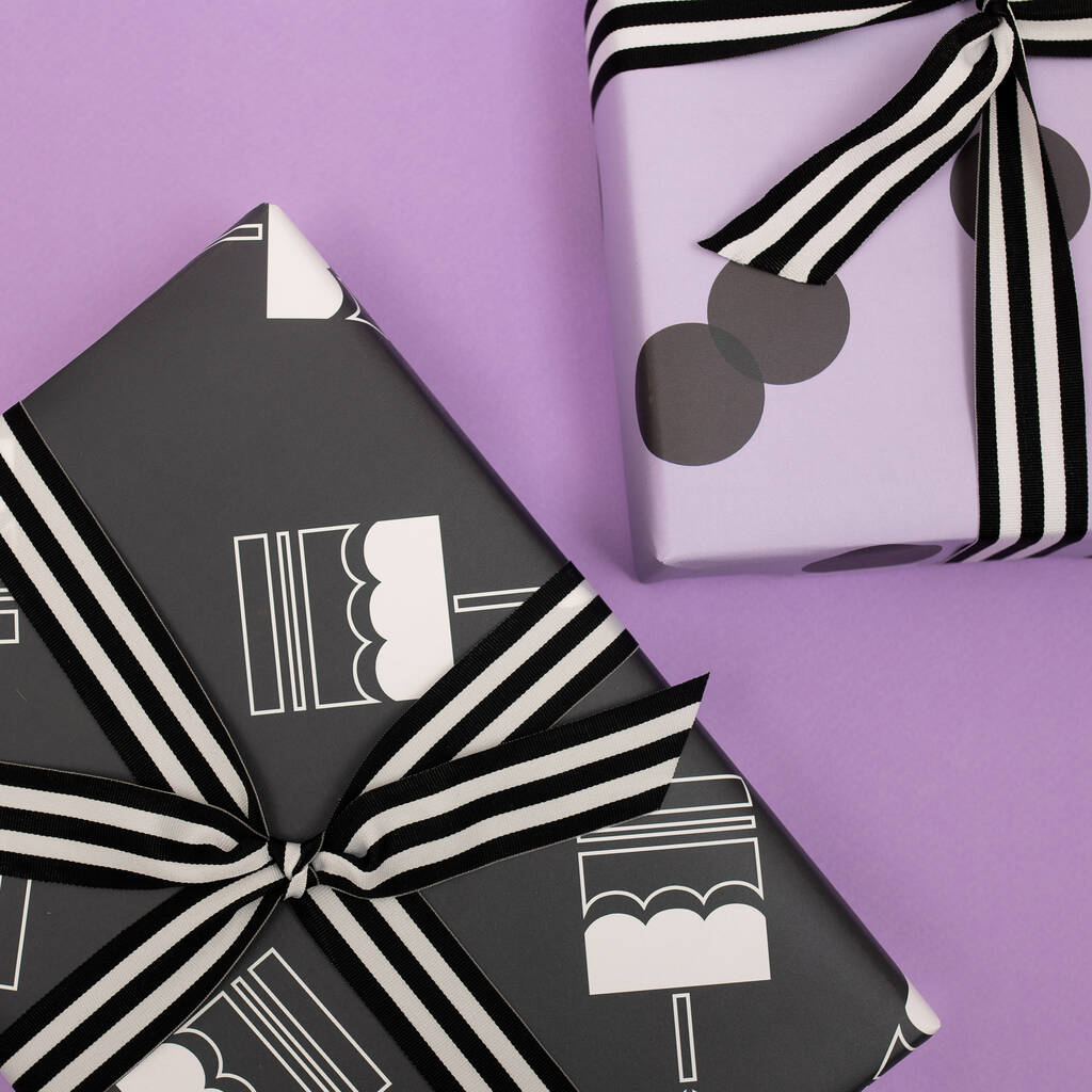 Black & Silver Zebra Swirl print 2M X 2MM Gift Wrap Birthday Cake Ribbon 