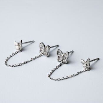 Sterling Silver Butterfly Double Piercing Stud Earrings, 3 of 6