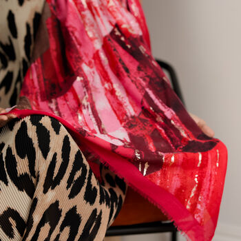 Abstract Brush Stroke Scarf In Berry Pink And Silver Shimmer, 2 of 8