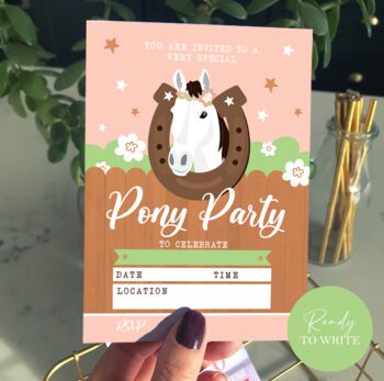 Pony Party Childrens Birthday Invitations Pack Of 20, 2 of 2