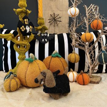 Handmade Felt Halloween Hanging Pumpkins, Set Of Five, 5 of 9