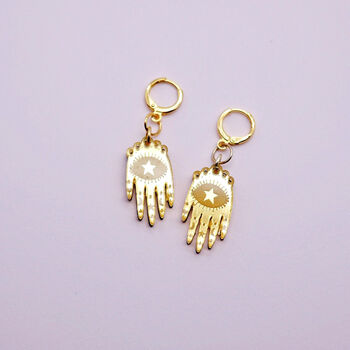 Gold Mirrored Acrylic Mystic Hand Drop Earrings, 2 of 5