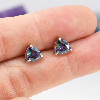 Sterling Silver 6mm Trillion Cut Mystic Black Cz Stud Earrings, 3 of 10
