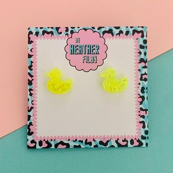 Yellow Rubber Duck Glitter Stud Earrings, 5 of 6
